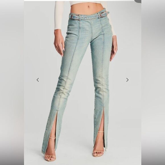 Retrofete Darby pants Jeans low rise buckle split hem flares NWT Revolve Sz 27 - Picture 1 of 16